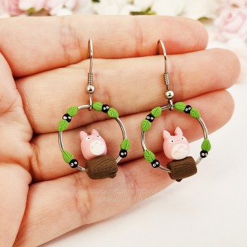 Pink Totoro Hoop earrings 02