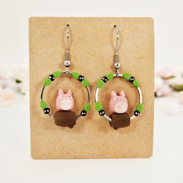 Pink Totoro Hoop earrings 03