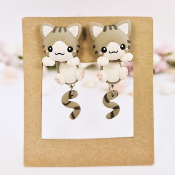 Kawaii Gray cat earrings 03