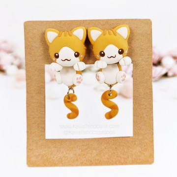 Gato Naranja kawaii pendientes 06