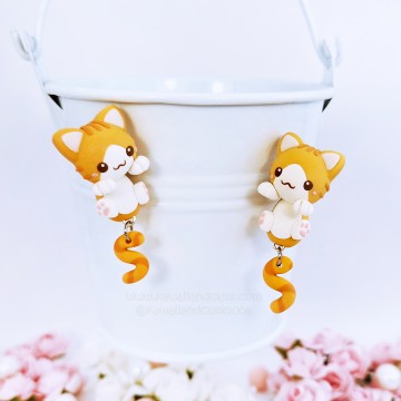 Gato Naranja kawaii pendientes 02