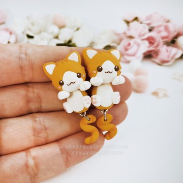 Gato Naranja kawaii pendientes 04