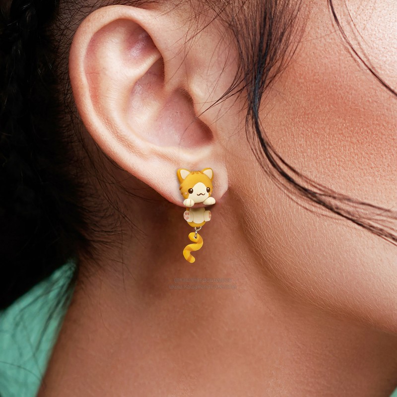 Kawaii Orange cat earrings 05