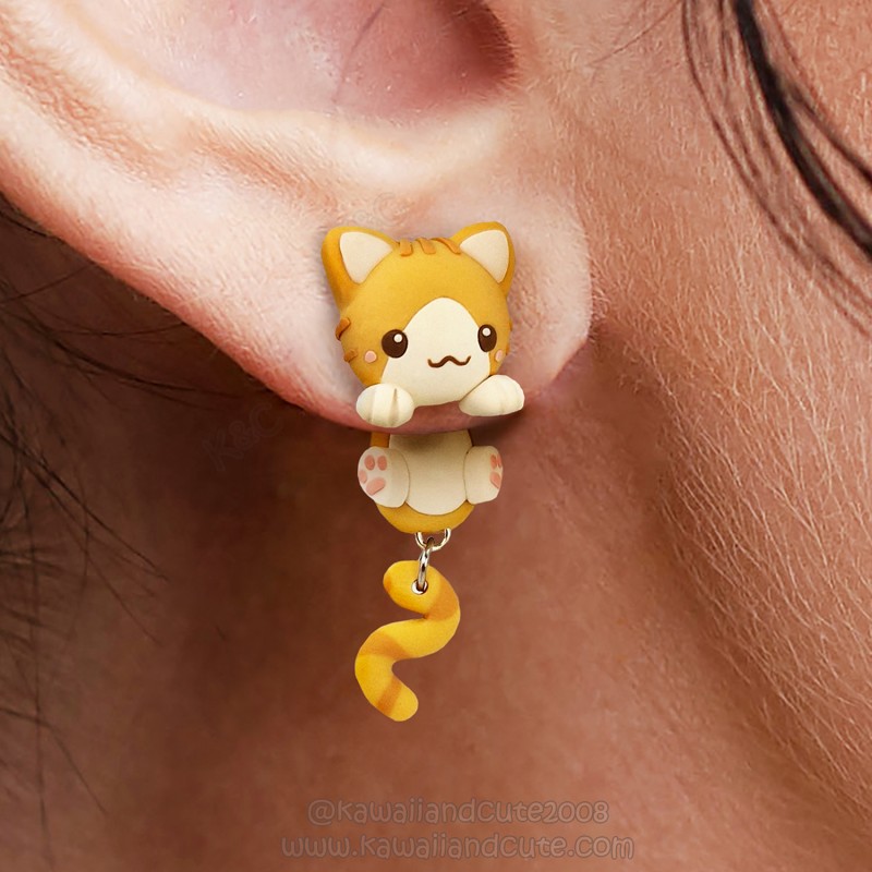 Kawaii Orange cat earrings 01