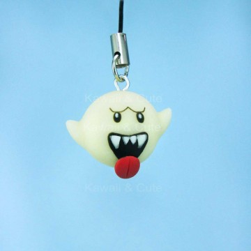 Colgante de fantasma boo de mario con la lengua afuera y sonriendo vista frontal
